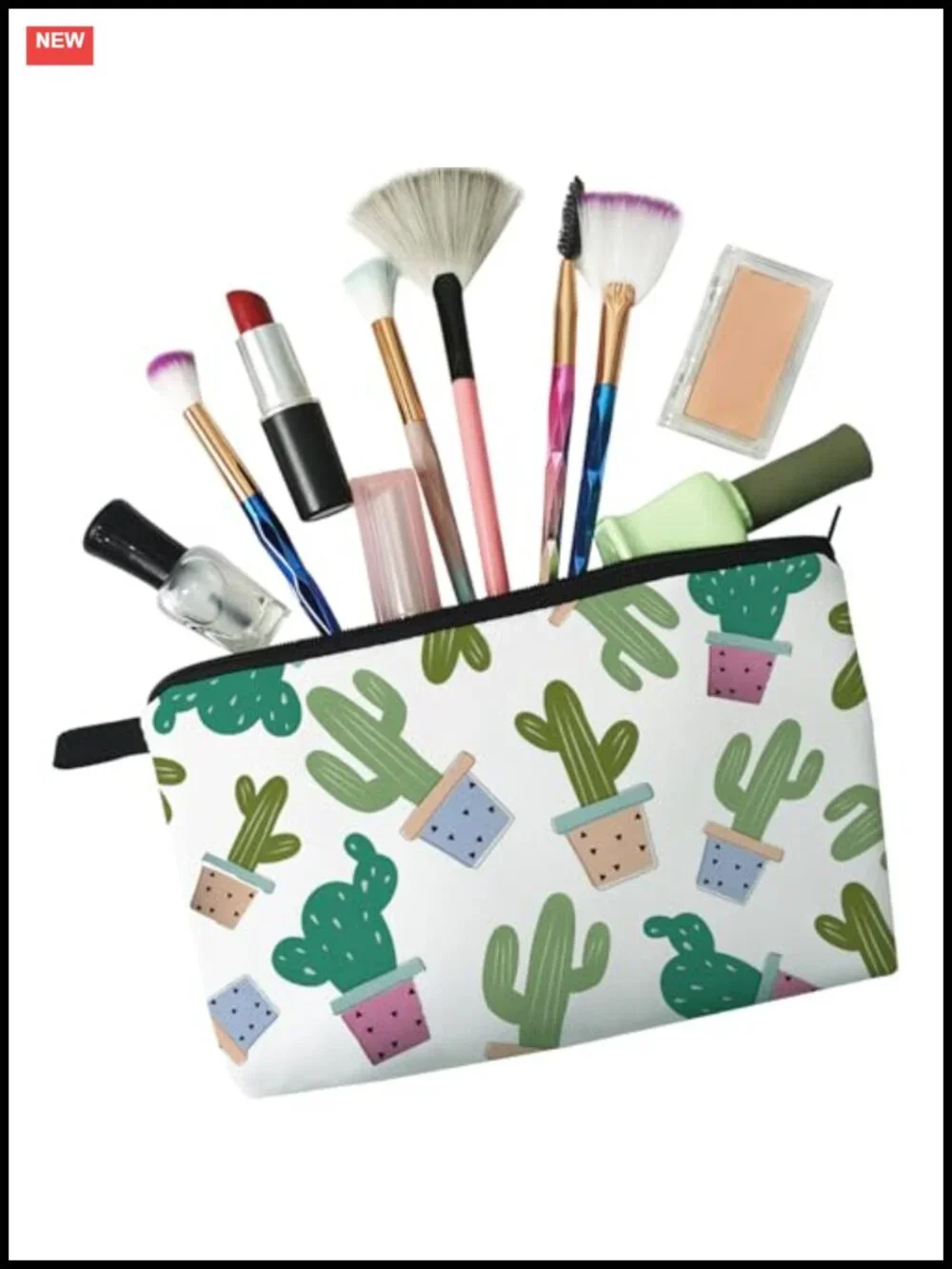 Cactus Printed Small Cosmetic Bag Padded Makeup Organizer Pouch Zipper Travel